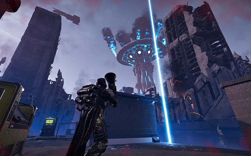 How to Get It and Is It Worth It? 4 Helldivers 2 gameplay screenshot featuring a player looking at a collapsing Illuminate Overship.