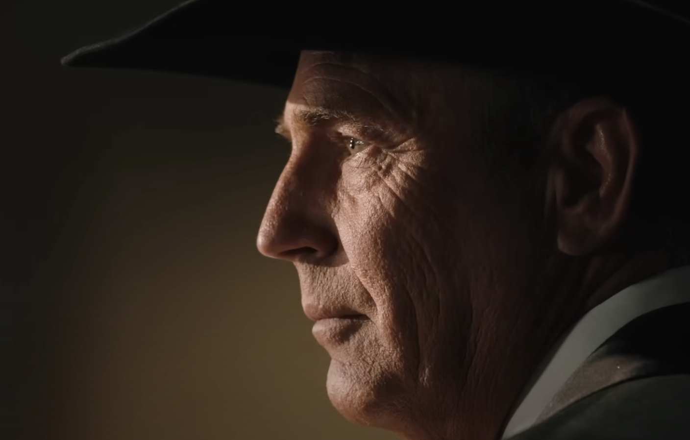 Kevin Costner's close-up shot in Yellowstone. 