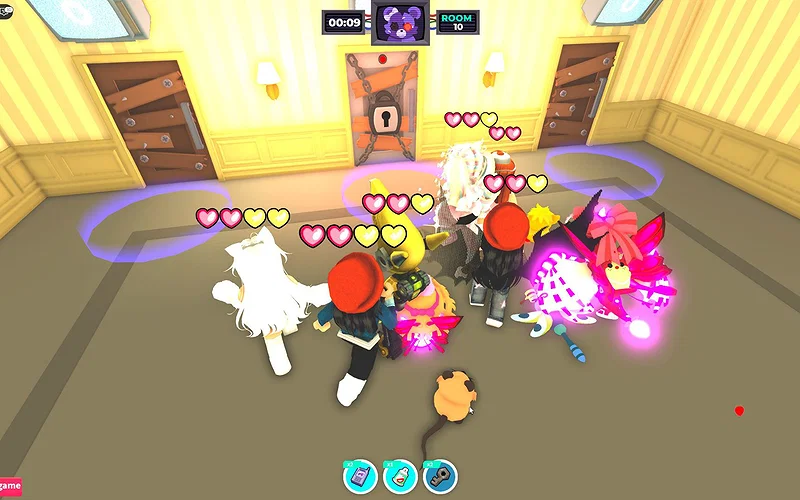 Adopt Me Halloween Hauntlet gameplay reference Adopt Me Halloween Hauntlet gameplay showing player avatars choosing doors in a spooky room