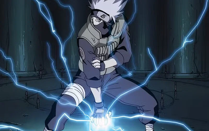Kakashi unleashes Raikiri in Naruto.