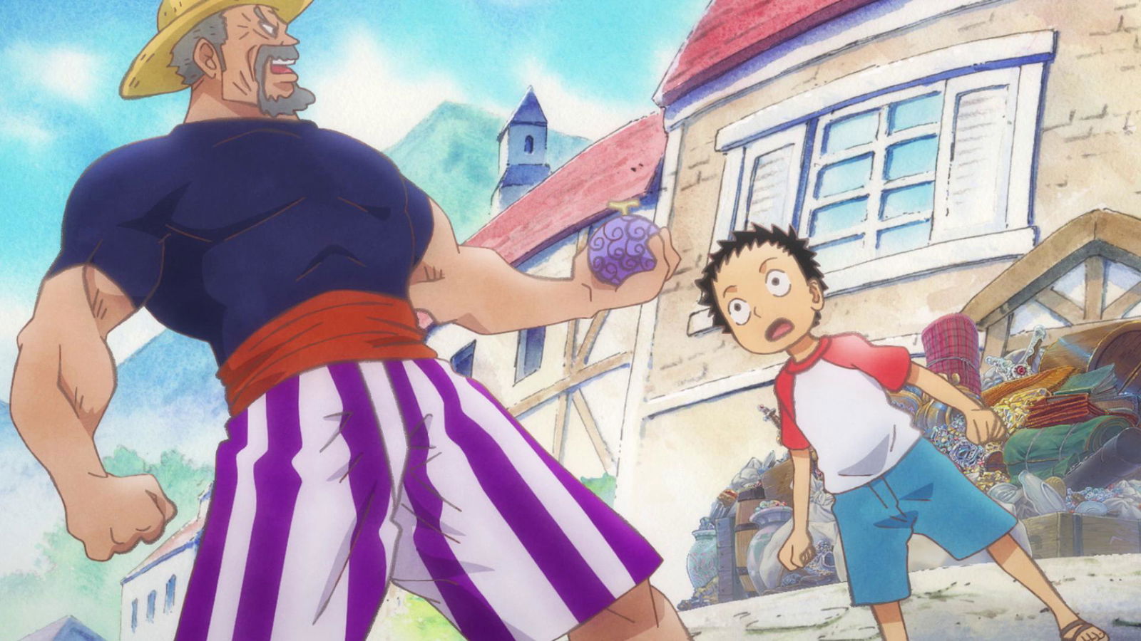 Luffy with an alternative version of Garp as a pirate in One Piece.