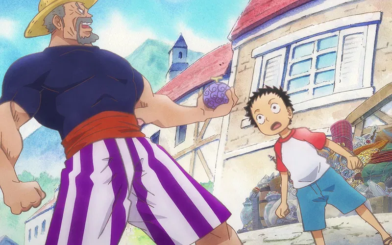 Luffy with an alternative version of Garp as a pirate in One Piece.