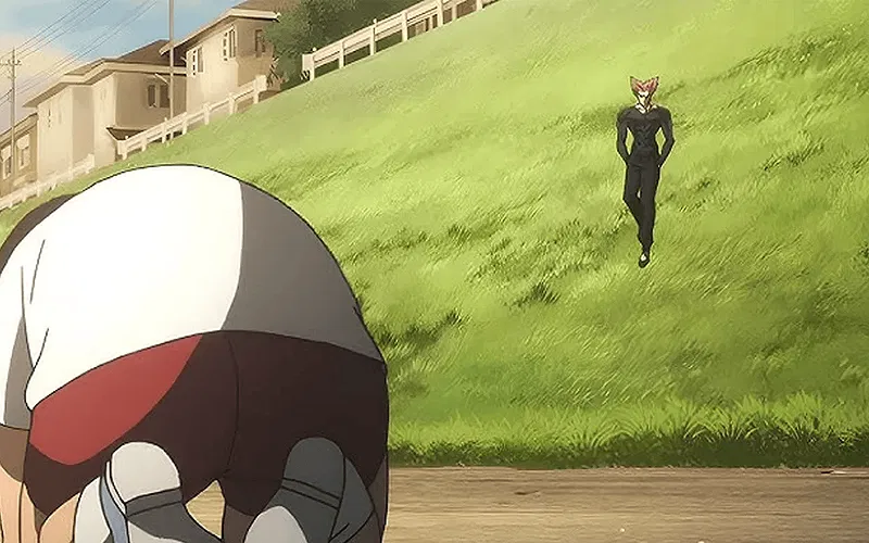 Garou trượt xuống đồi trong One Punch Man Phần 3.