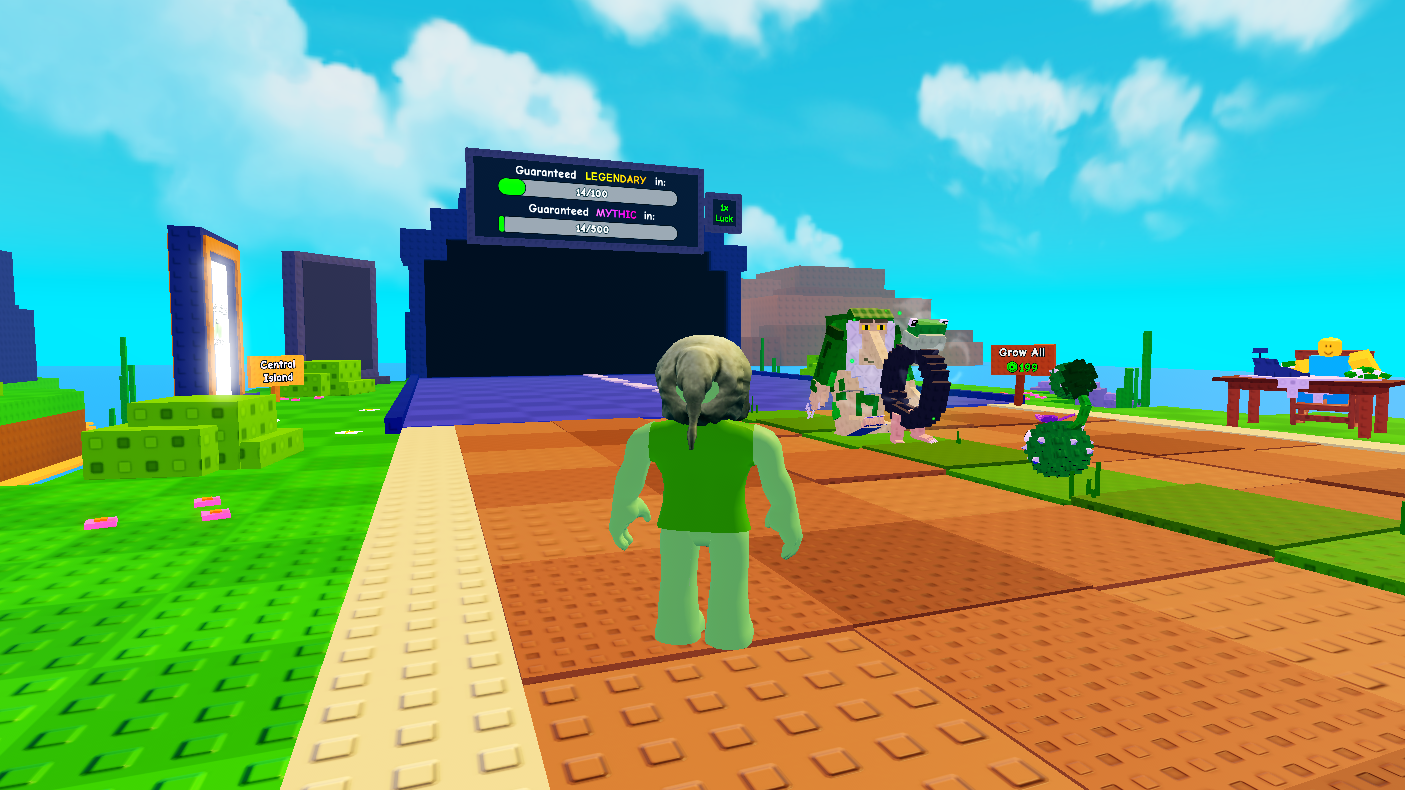 Plants vs Brainrots screenshot featuring the player on the Grasslands Biome.
