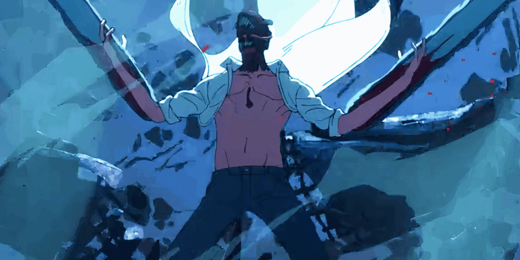  Reze Arc featuring Denji fighting.