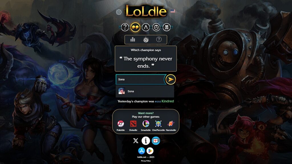 Daily LoLdle #1213 Hints and Answers for Today (November 1, 2025) 2 Screenshot revealing the answer to LoLdle #1213 quote, "The symphony never ends."