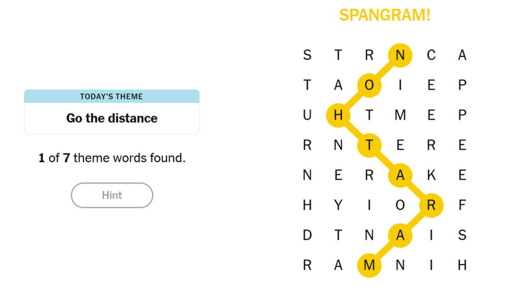 An image showing a hint for NYT Strands puzzle on November 2, 2025. There are nodes of letters connecting to create new words.