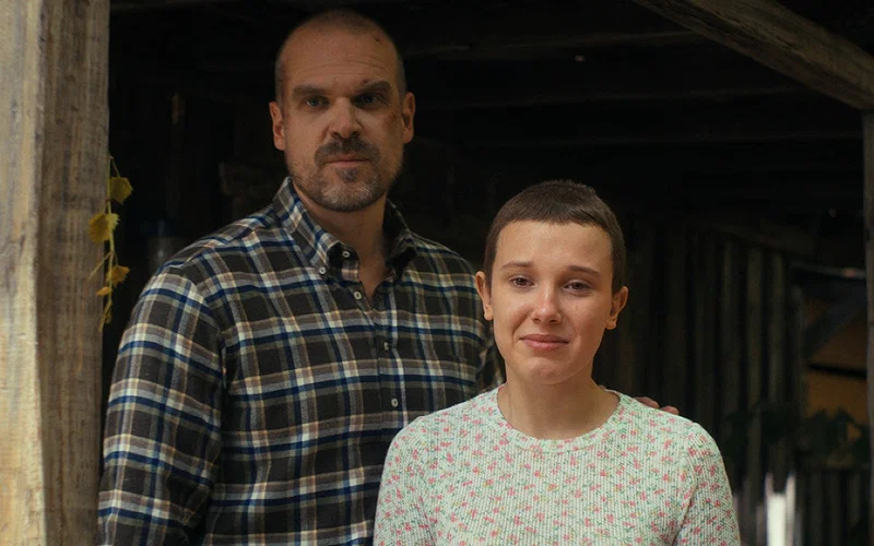 Millie Bobby Brown and David Harbour in a still from Stranger Things