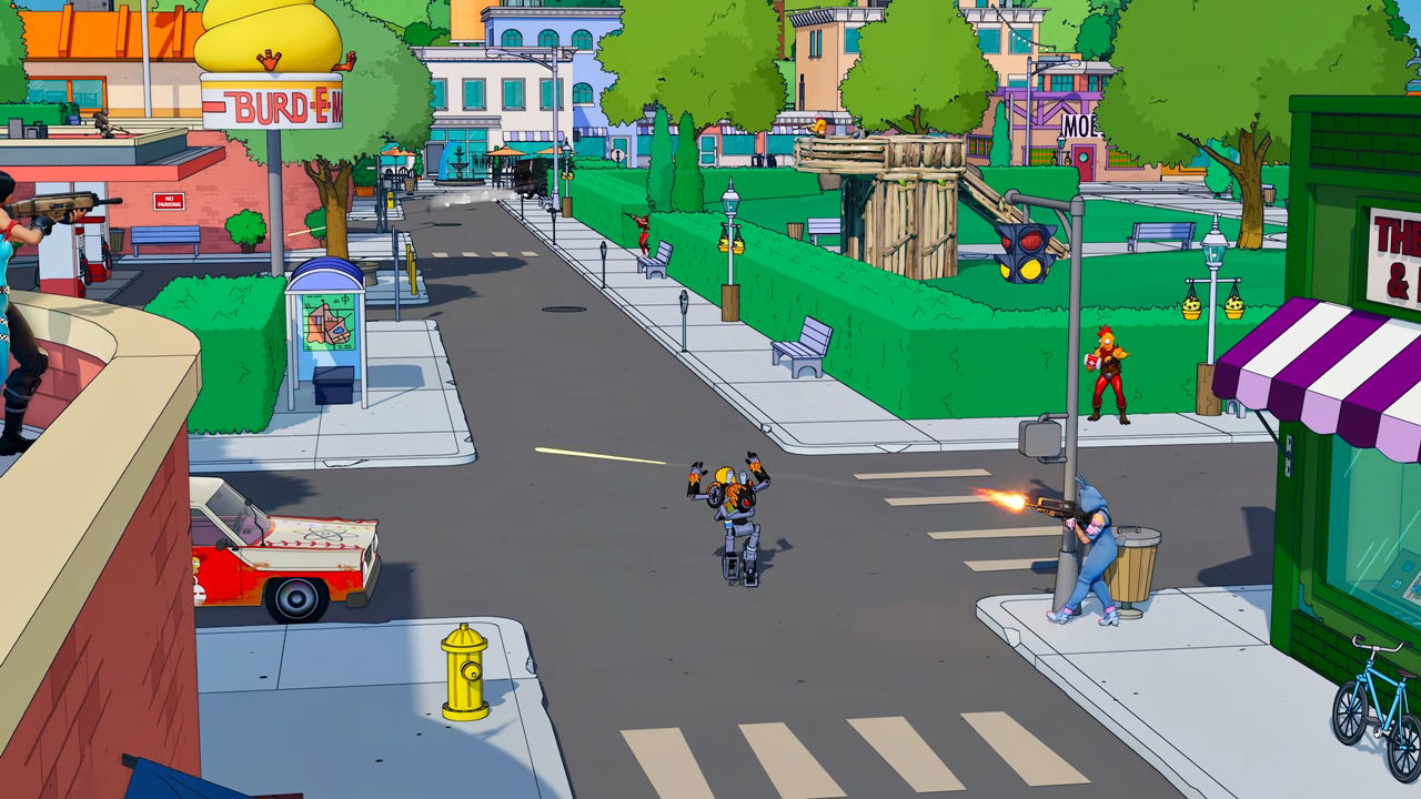 Fortnite x The Simpsons trailer screenshot showcasing Chapter 6 gameplay.