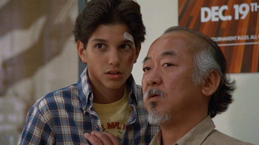 Ralph Macchio and Pat Morita in The Karate Kid