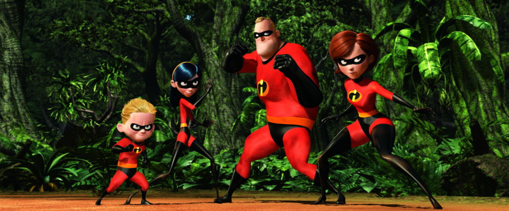 The Parr family standing in The Incredibles.