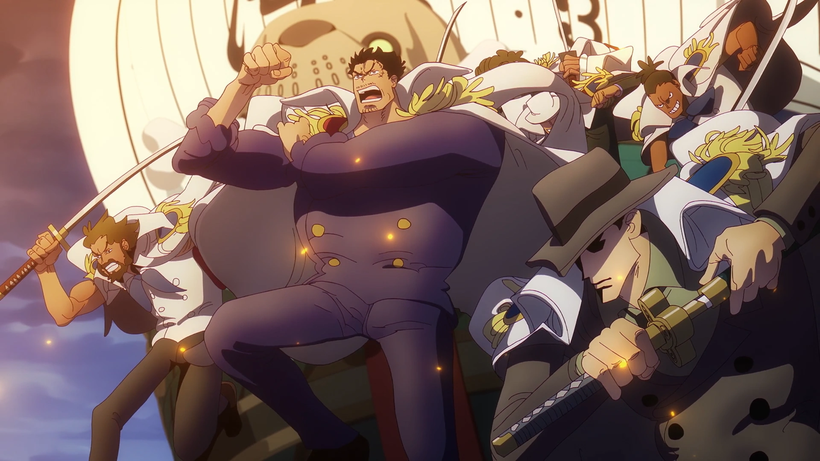 Garp arrives with other Marines on God Valley in One Piece.