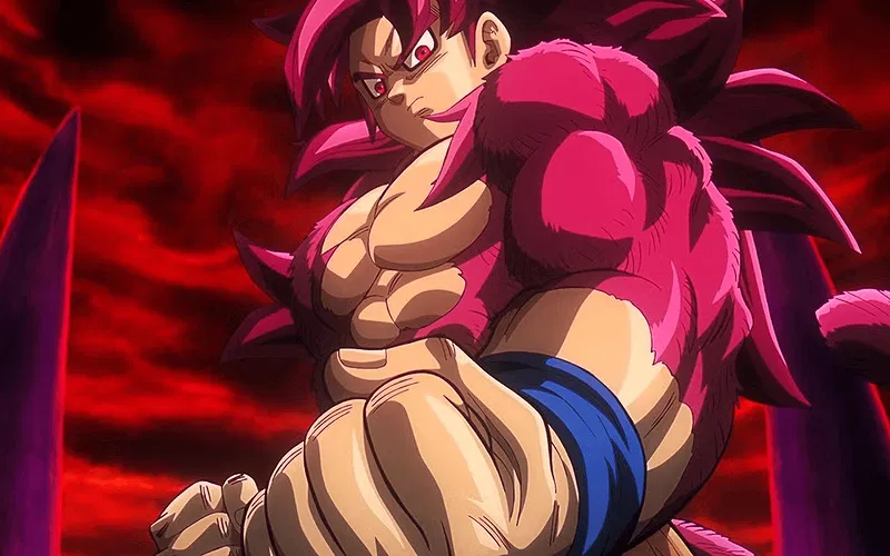 Goku ở dạng Super Saiyan 4 đang nắm đấm trong Dragon Ball DAIMA.