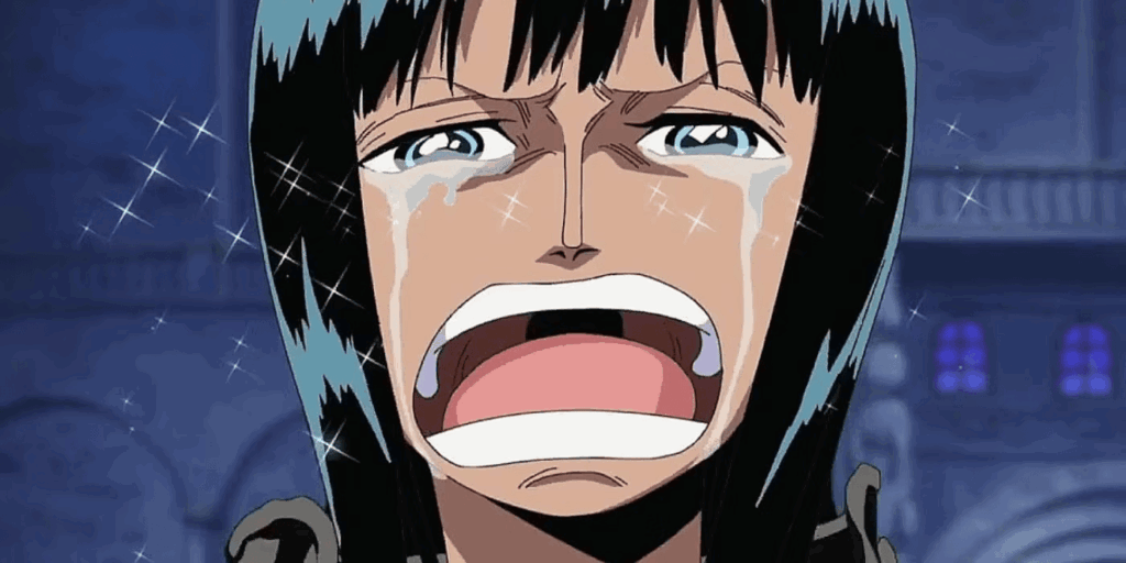 Nico Robin from the anime series One Piece during her iconic and emotional "I Want to Live!" scene at Enies Lobby.