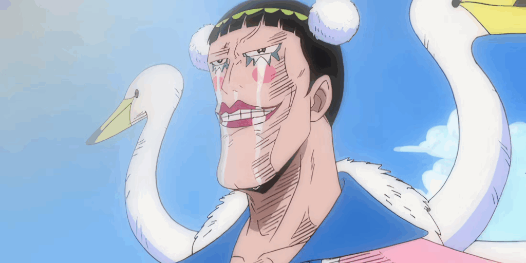 Bon Clay cries as he sacrifices himself for his friends in One Piece.
