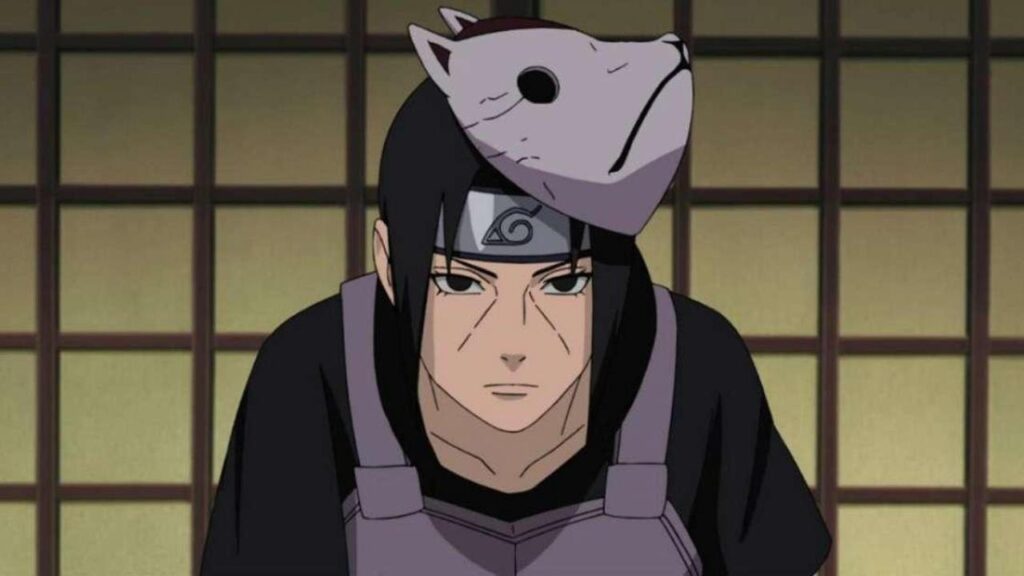 Itachi Uchiha from Naruto wearing his distinctive Anbu black ops mask.