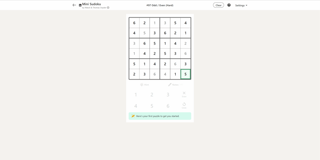 All LinkedIn Games Solutions for Today (November 16, 2025) 6 A screenshot of the Linkedin Mini Sudoku.