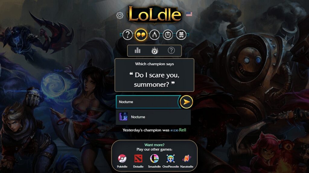 LoLdle screenshot revealing the answer to the November 19, 2025 quote, "Do I scare you, summoner?"