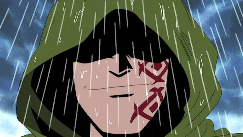 dragon stands under heavy rain in one piece