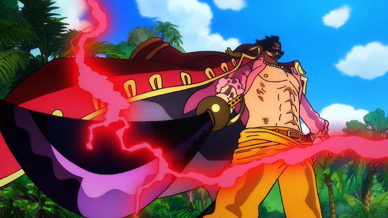 Roger infuses his sword with Conqueror's Haki in One Piece. 