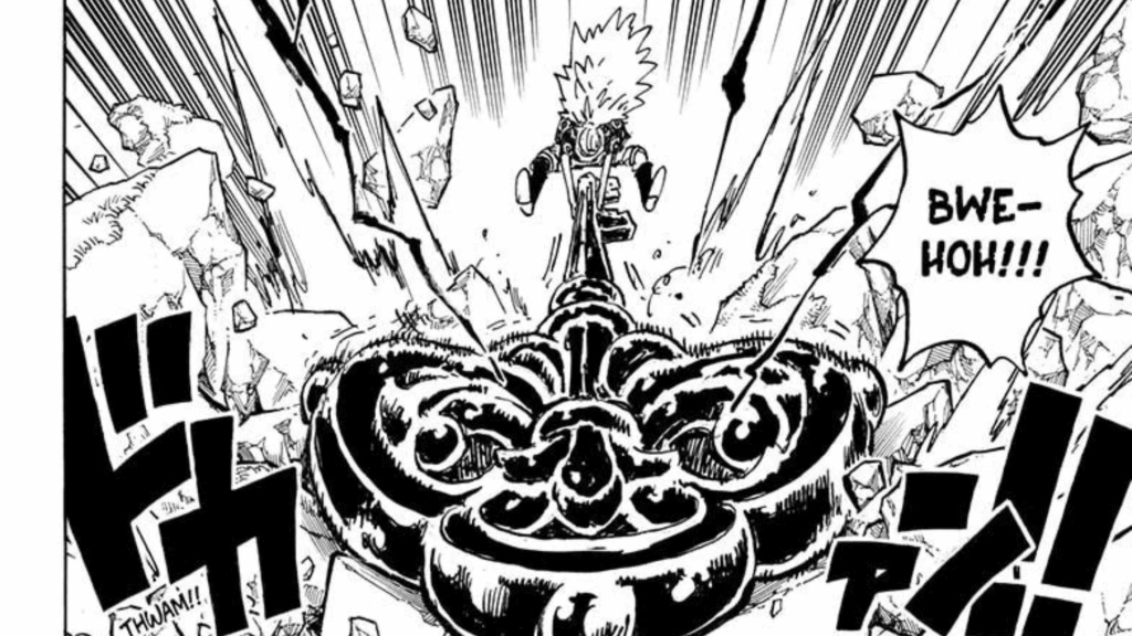 Scopper Gaban strikes Luffy in One Piece. 