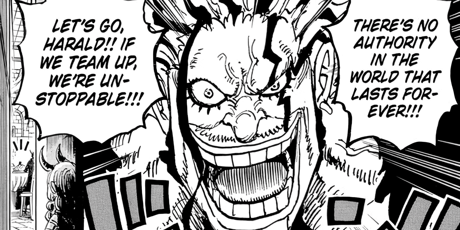 Rocks urges Harald to join him in One Piece. 