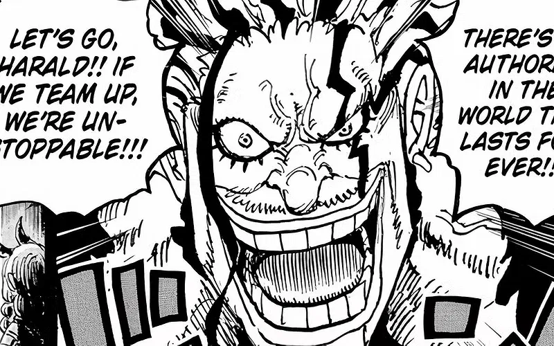 Rocks urges Harald to join him in One Piece.