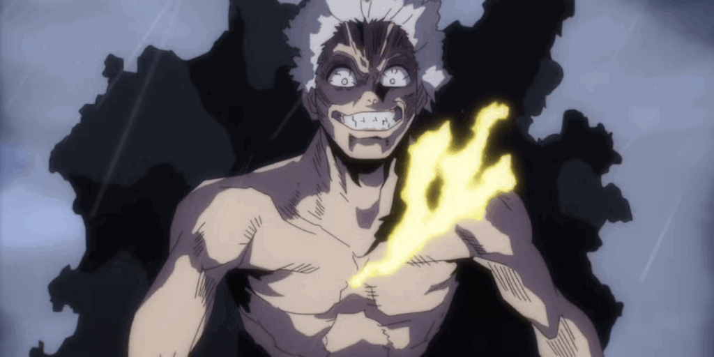 All For One flying and smiling in My Hero Academia.