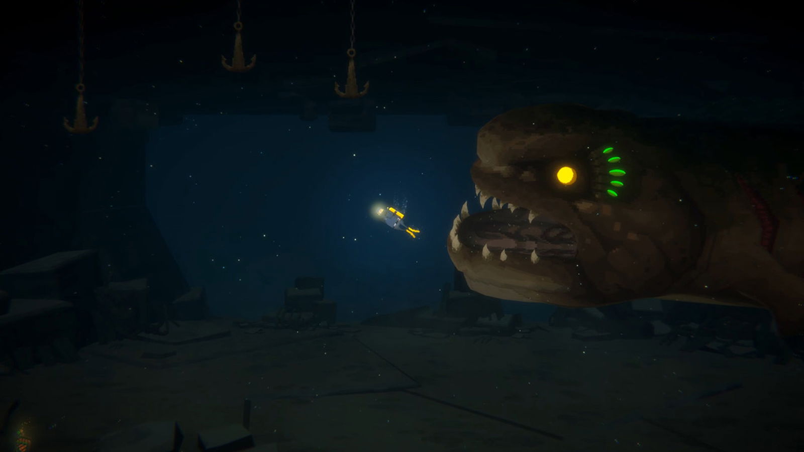 Nighttime creature boss fight in Dave the Diver.