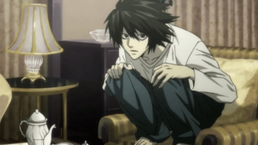 L sitting in his iconic pose