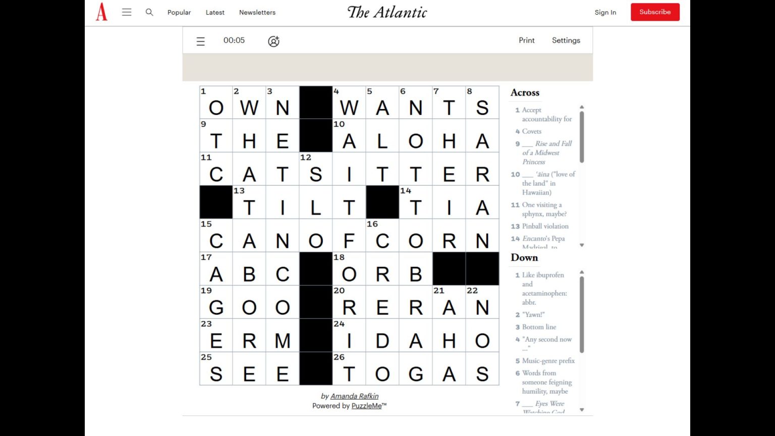 An earlier version of the Viral Atlantic Crossword