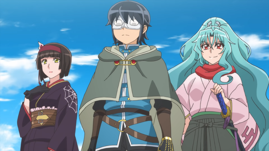 makoto, tomoe, and mio from tsukimichi moonlit fantasy