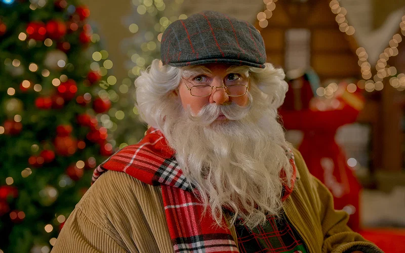 A still from My Secret Santa featuring Taylor Jacobson in her Hugh Mann persona