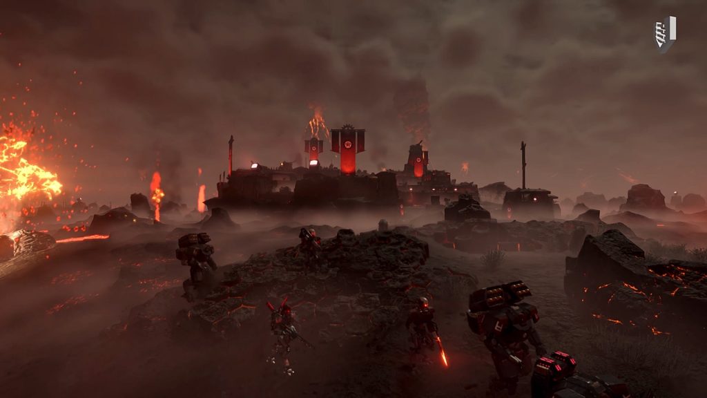 Screenshot of an Automaton facility on one of the Magma World planets in Helldivers 2.