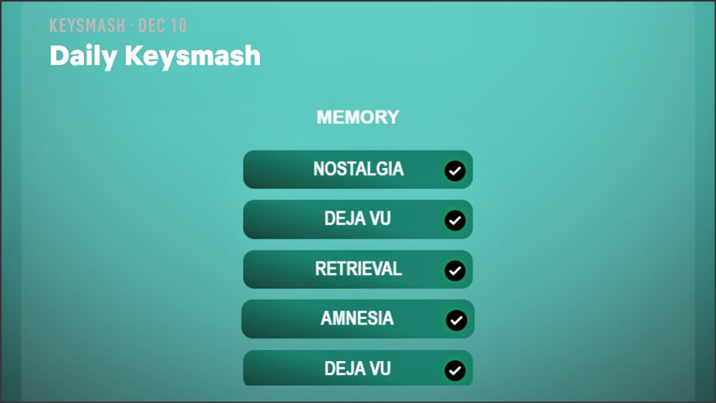 Netflix Puzzled Daily Keysmash solution on December 10, 2025.