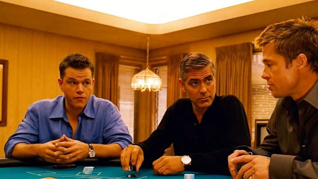 Matt Damon with George Clooney and Brad Pitt in Ocean's Eleven