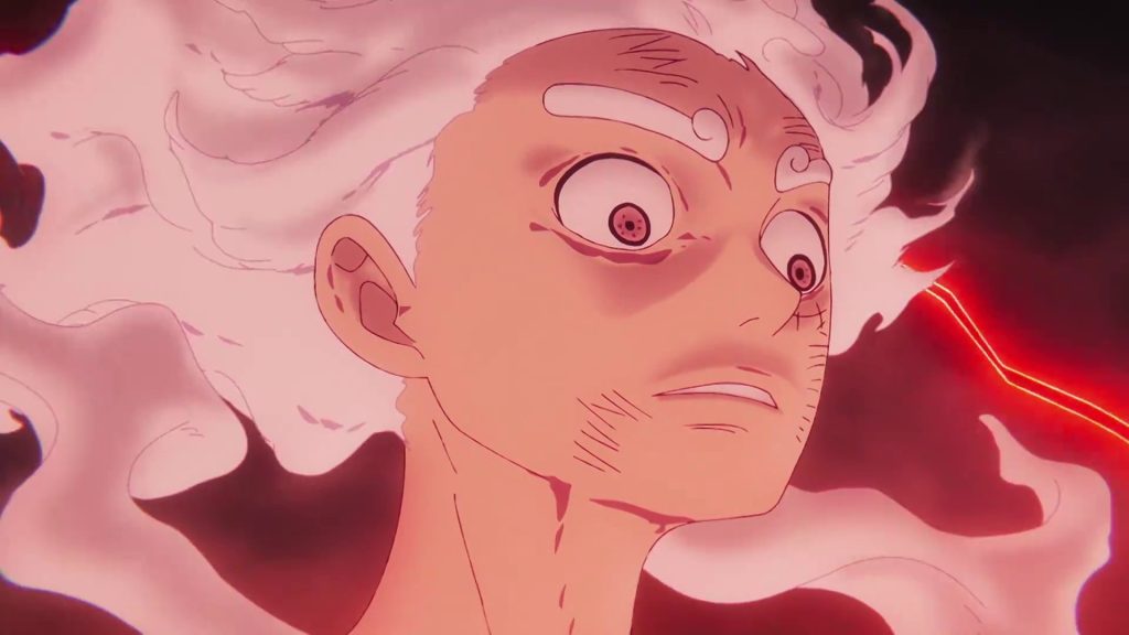 Luffy's shock upon sensing the immense Haki of Joy Boy unleashed by the robot Emet. 