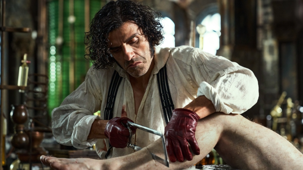 Oscar Isaac in a still from Frankenstein