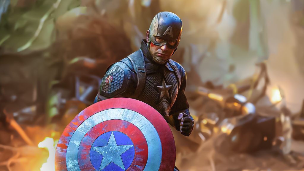 chris evans as captain america holding shield in avengers endgame