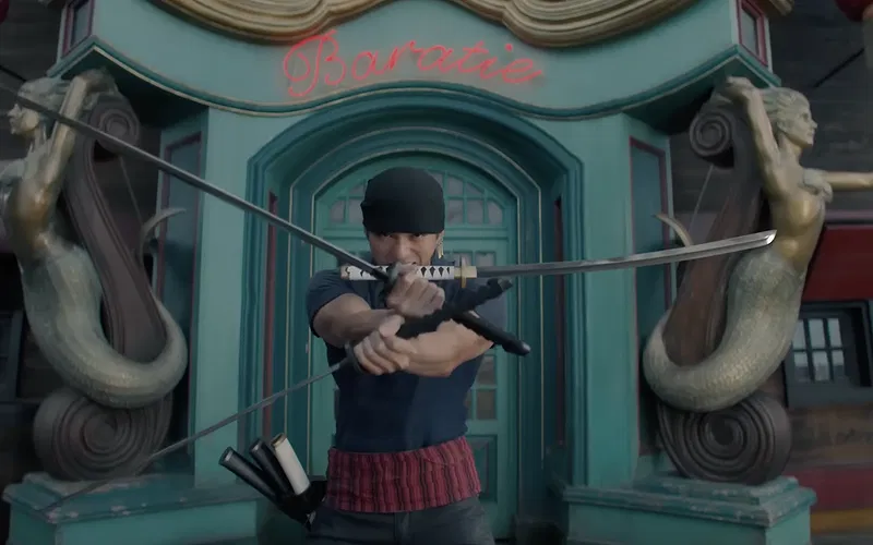 Zoro chiến đấu với Mihawk trong One Piece mùa 1