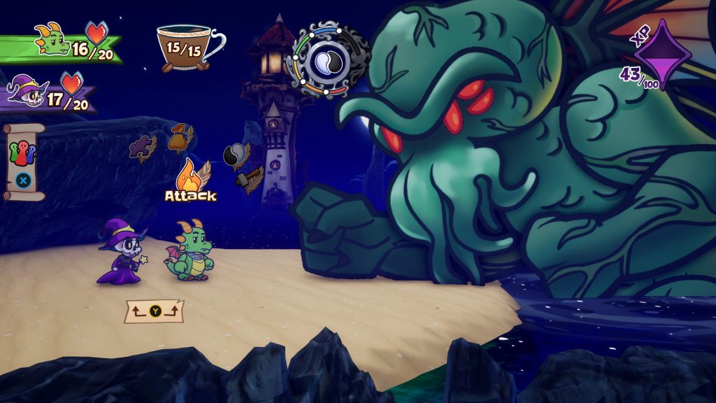 Flynt Buckler fighting an Eldritch monster in Escape from Ever After.