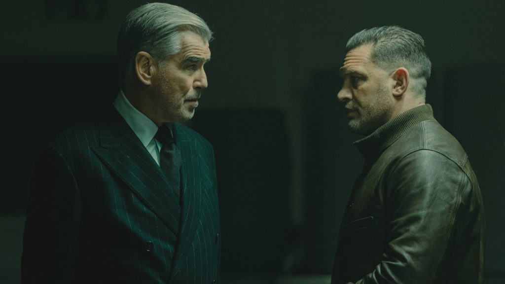 Tom Hardy and Pierce Brosnan in a still from MobLand
