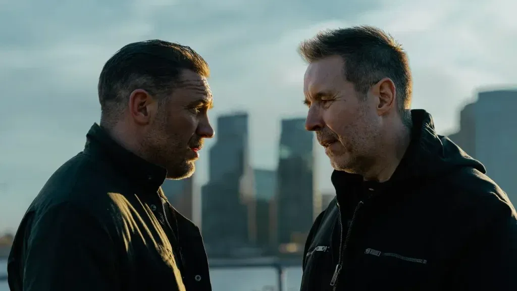 Tom Hardy and Paddy Considine in a still from MobLand