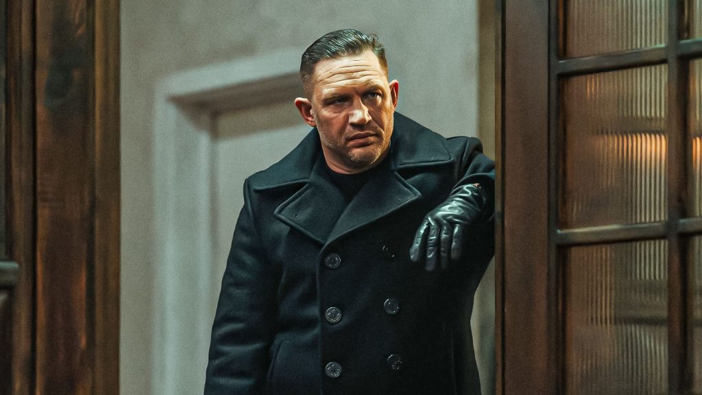 tom hardy looking from the door in mobland