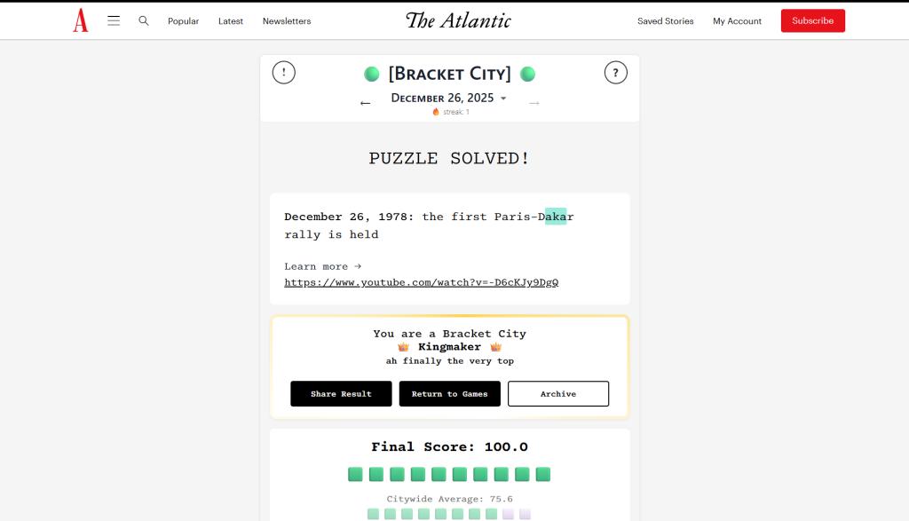 Solution for the Atlantic Games' Bracket City puzzle