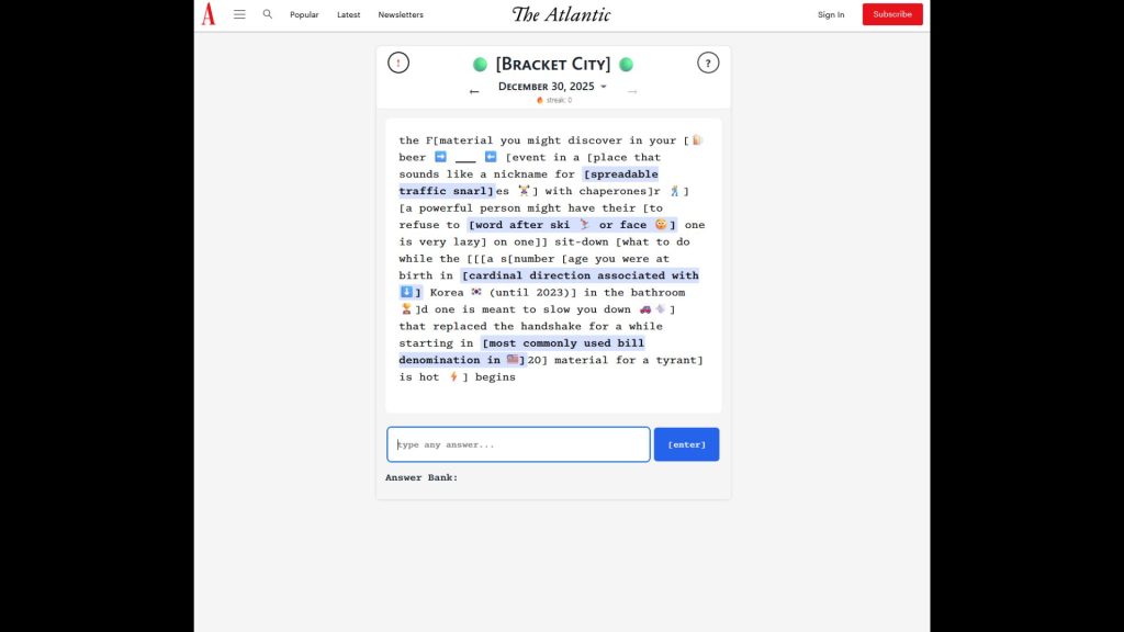 The Atlantic Bracket City Solution for Today