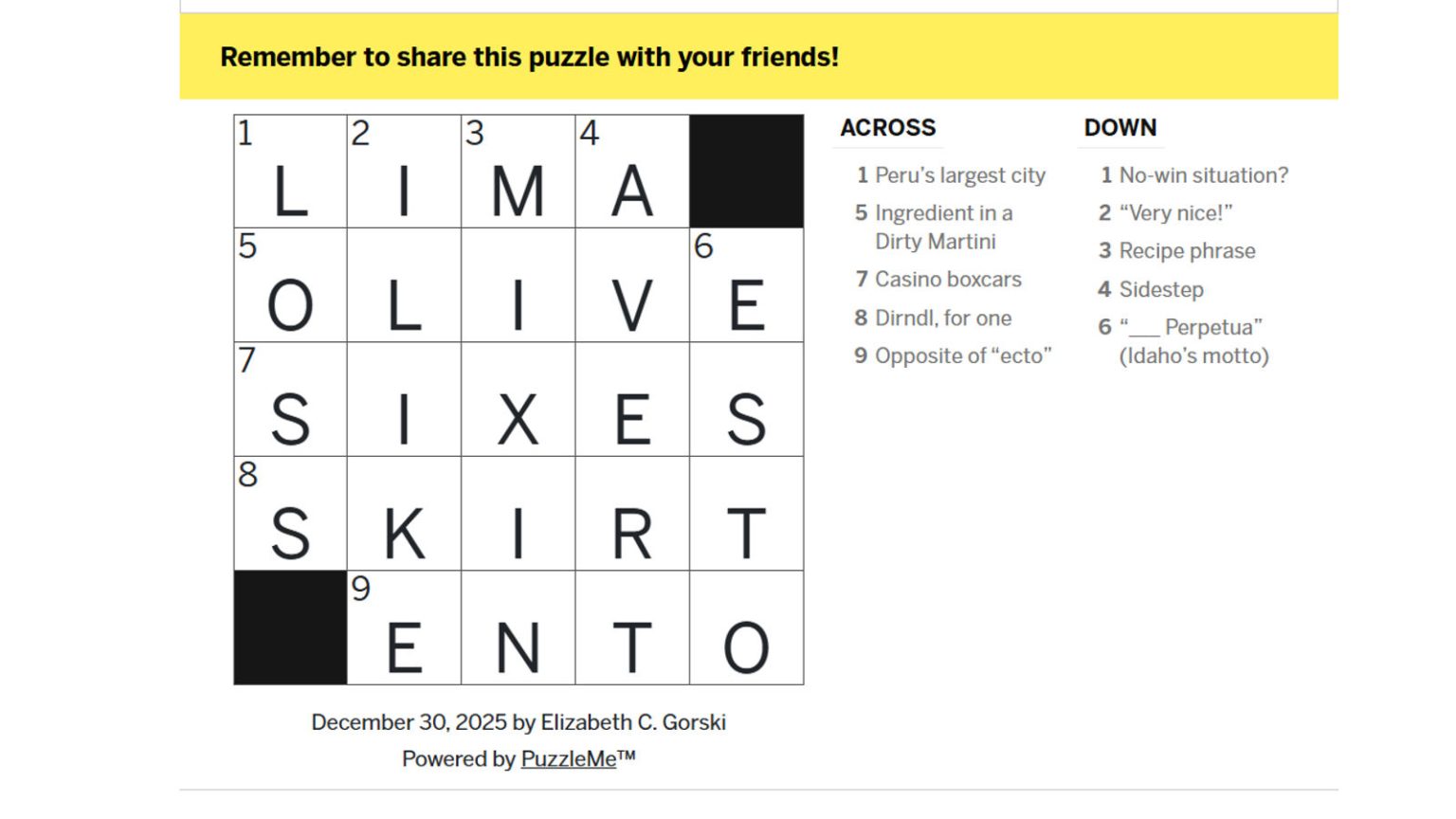 LA Times Crossword and Mini Crossword Solutions for Today (December 30 ...