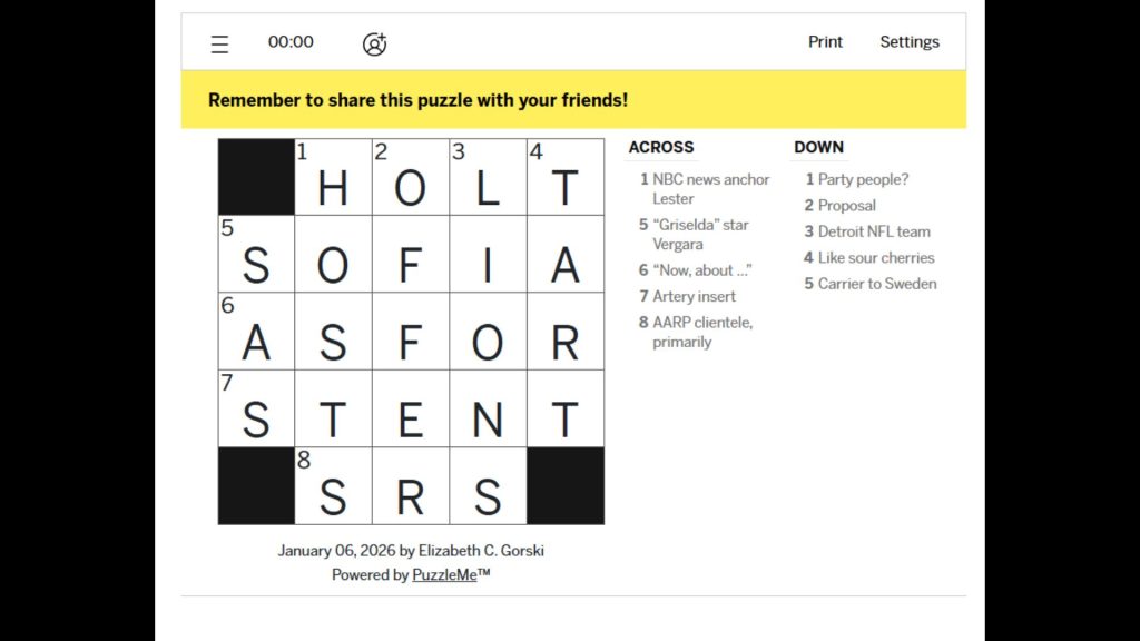 LA Times Crossword and Mini Crossword Solutions for Today (January