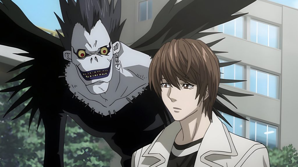 Light Yagami talking to Ryuk from the popular anime series Death Note.