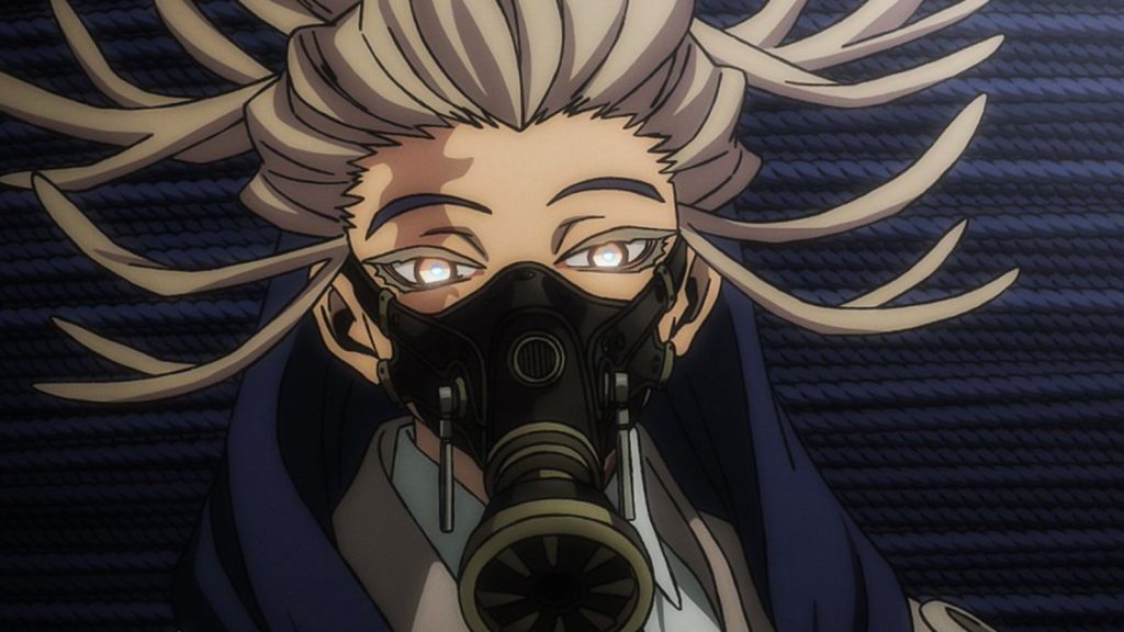 tamsy caines with his mask on his face in gachiakuta season 1